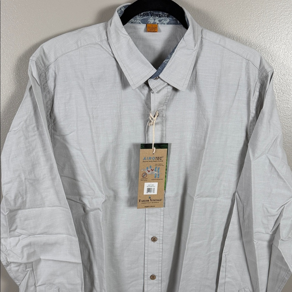 Tailor Vintage Men's Pale Gray Button-Down Casual Shirt Size Large